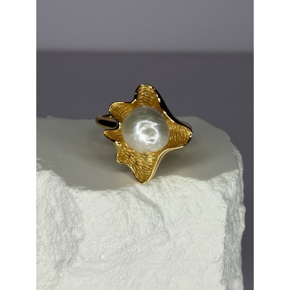 925 Sterling Silver Gold Plated Pearl "Ocean Mood" Ring Size Adjustable